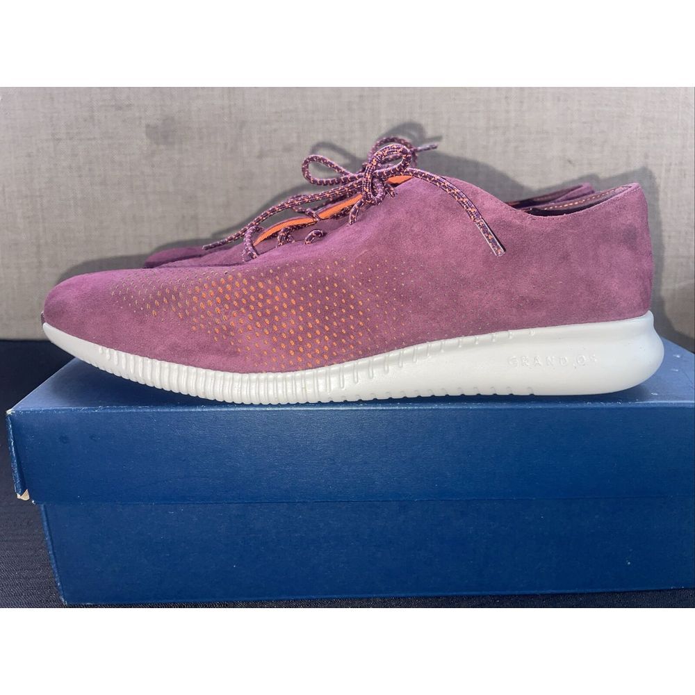 Cole Haan 2.ZeroGrand LSR Wingtip Shoes Woman's 9B Malbec Suede  With Gray Trim